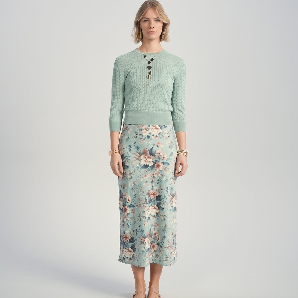 Mint Floral Midi Skirt